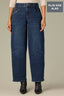 Indigo Denim Contour Shape Technology High Rise Sweetheart Shaped Back Yoke Knee Darts Plus Size Barrel Leg Jean