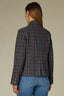 Steel Grey Sky Blue Plaid Long Buttoned Sleeve Triple Button Front Lapel Collar Oversized Flap Pockets Back Center Seam Back Slit Plaid Print Plus Size Woven Military Jacket