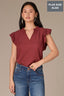 Apple Butter Flutter Sleeve Crochet Trim Ruffle Edge Split V-Neck Woven Plus Size Top