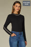 Black Ecru Long Sleeve High Crew Neck Contrast Piping Shirttail Hem Plus Size Knit Top