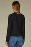 Black Ecru Long Sleeve High Crew Neck Contrast Piping Shirttail Hem Plus Size Knit Top