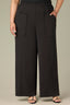 Black Skyrise Pull-On Paper Bag Waist Drawstring Two-Pocket Styling Paneling Detail Slit Hem V-Shaped Yoke Plus Size Wide Leg Pant