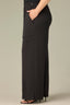 Black Skyrise Pull-On Paper Bag Waist Drawstring Two-Pocket Styling Paneling Detail Slit Hem V-Shaped Yoke Plus Size Wide Leg Pant