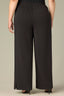 Black Skyrise Pull-On Paper Bag Waist Drawstring Two-Pocket Styling Paneling Detail Slit Hem V-Shaped Yoke Plus Size Wide Leg Pant